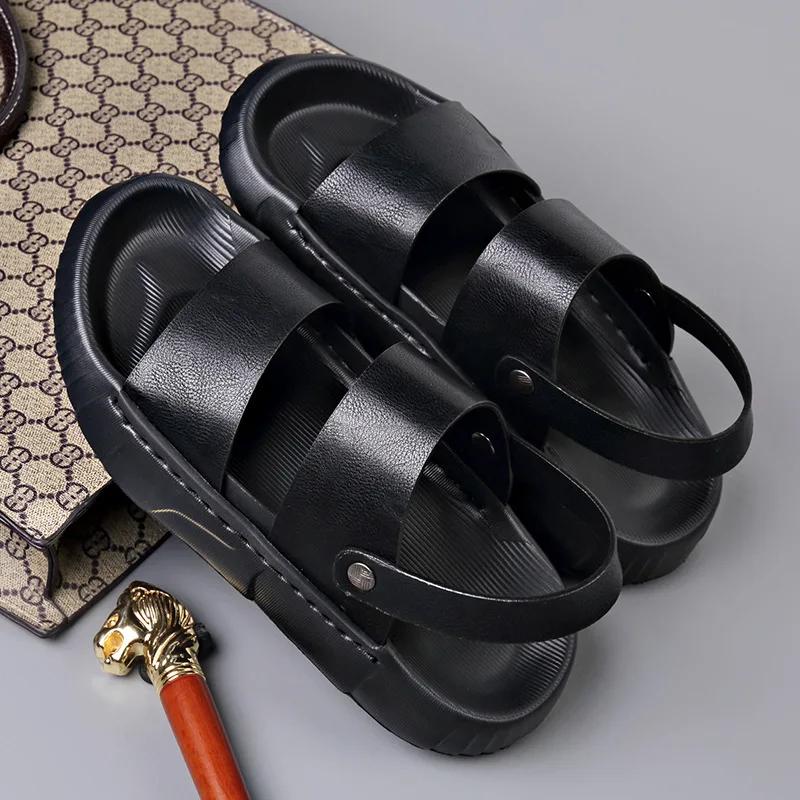 Summer Men Shoes Leather Sandals Thick-soled Casual Slipper Platform Shoes Fashion Beach Shoes
