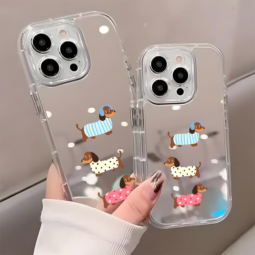 Cute Dachshunds Back Mirror Phone Case For iPhone 17 16 15 14 13 12 11 Pro Max Air X XR XS 7 8 Plus Shockproof Soft Cover
