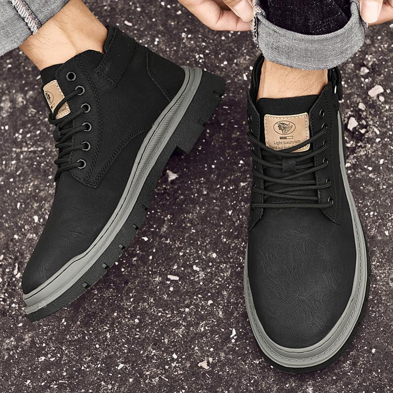 Fashion New Luxury Genuine Leather Laced Desert Boots Men Shoe Brand Leather Handmade Designer Ankle Boot Fashion Outdoor Round Toe Boot