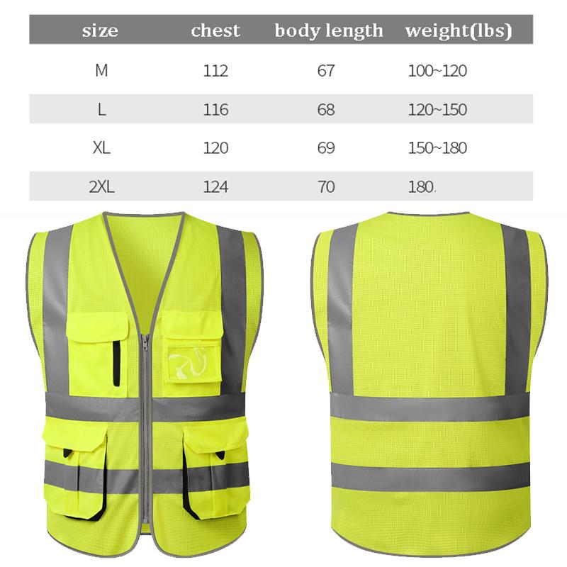 High Visibility Mesh Safety Reflective Vest with Pockets and Zipper Meets ANSI/ISEA Standards