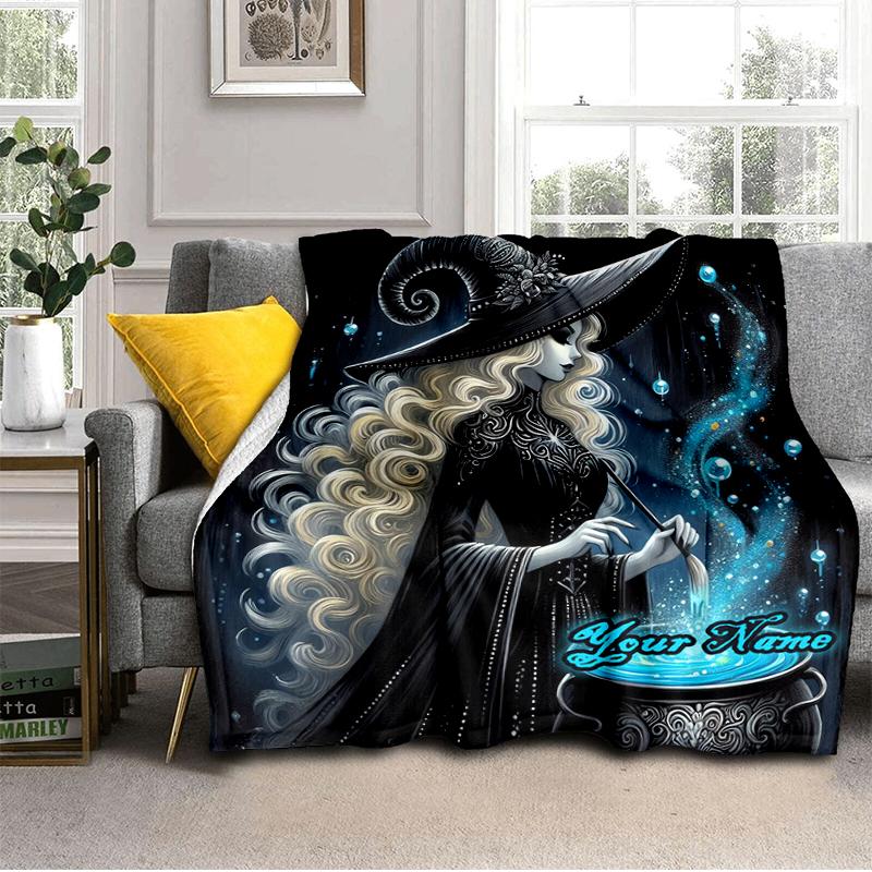 1PC Custom Name Witchcraft Spell Magic Night Flannel Blanket Versatile,all-season Throw Suitable for the Living Room,bedroom,camping,travel,and Gift