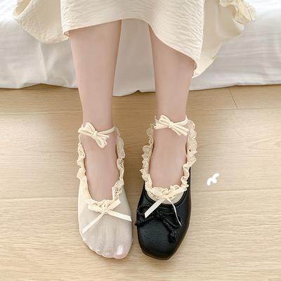 Strik Balletschoenen met Veters, Dames Bootkousjes, Kant Korte Sokken, Veelzijdige Mary Jane Balletschoenen, Lage Sokken
