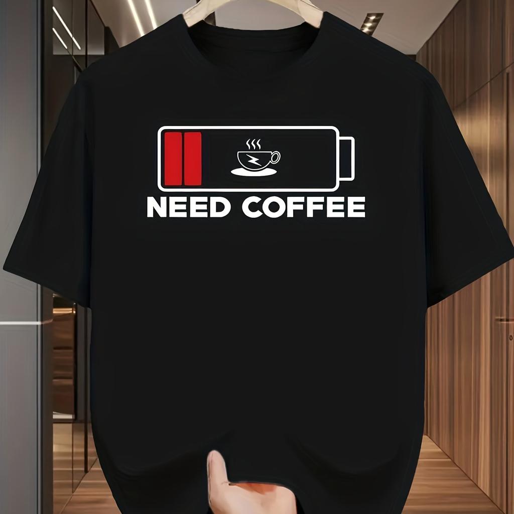 Fun Coffee Battery Pattern TShirt New Style Cool Unisexs Short Sleeve Daily Casual Stylish Top Casual Sports Unisexs TShirt