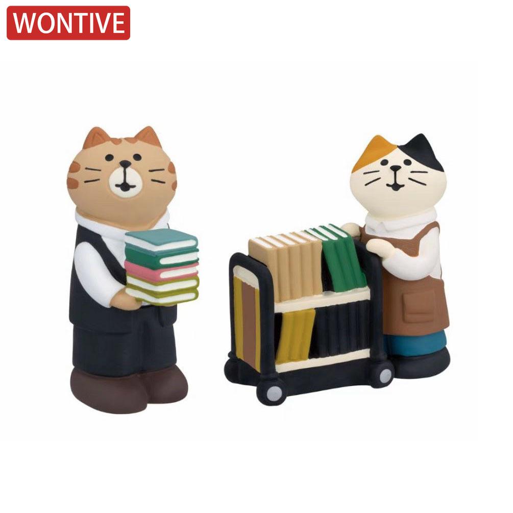 Japanese Ornaments Library Reading Cat Scene Decoration Shooting Props Miniature Resin DIY Birthday Gift Bookshelf Collection