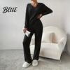 Women Two-piece Suit Women's Lounge Set Ribbed Long Sleeve Top And Wide Polyester Pants Matching Pajamas Casual 2 Piece Outfits Simple Clothing