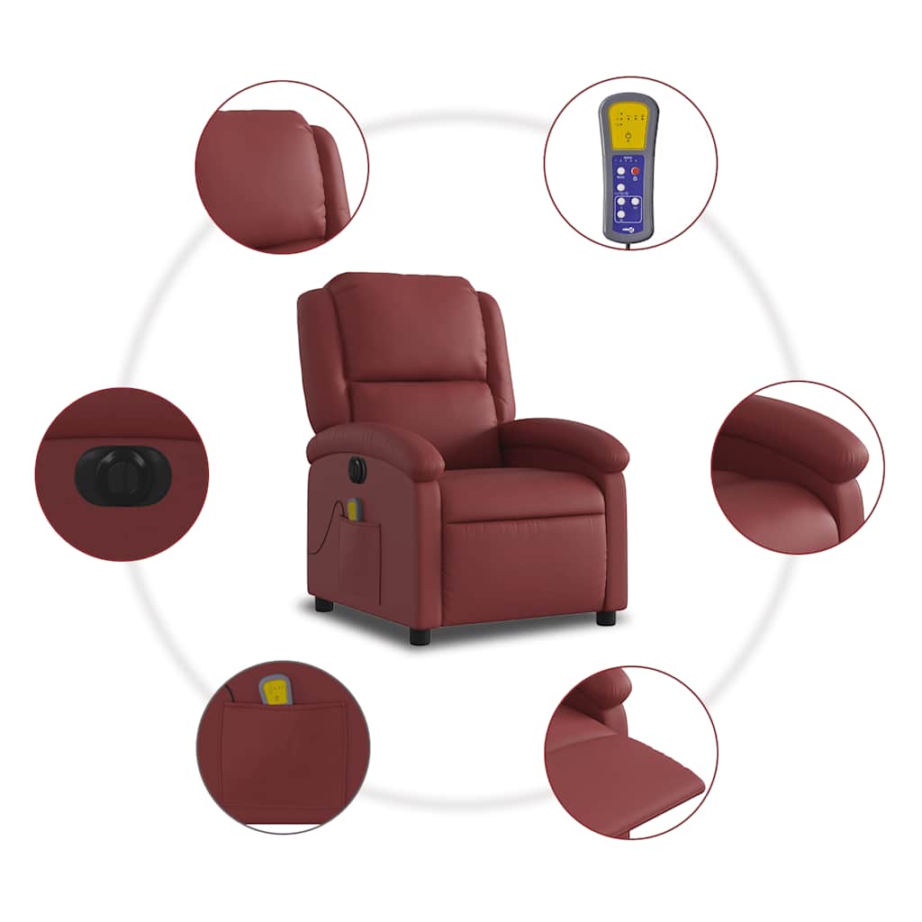 Electric Massage Chair Burgundy Faux Leather