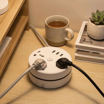 Rundes Design Universelle Steckdosenleiste 3 USB-Anschlüsse USB-Ladegerät Stecker Tragbare Verlängerungssteckdose Nachttisch