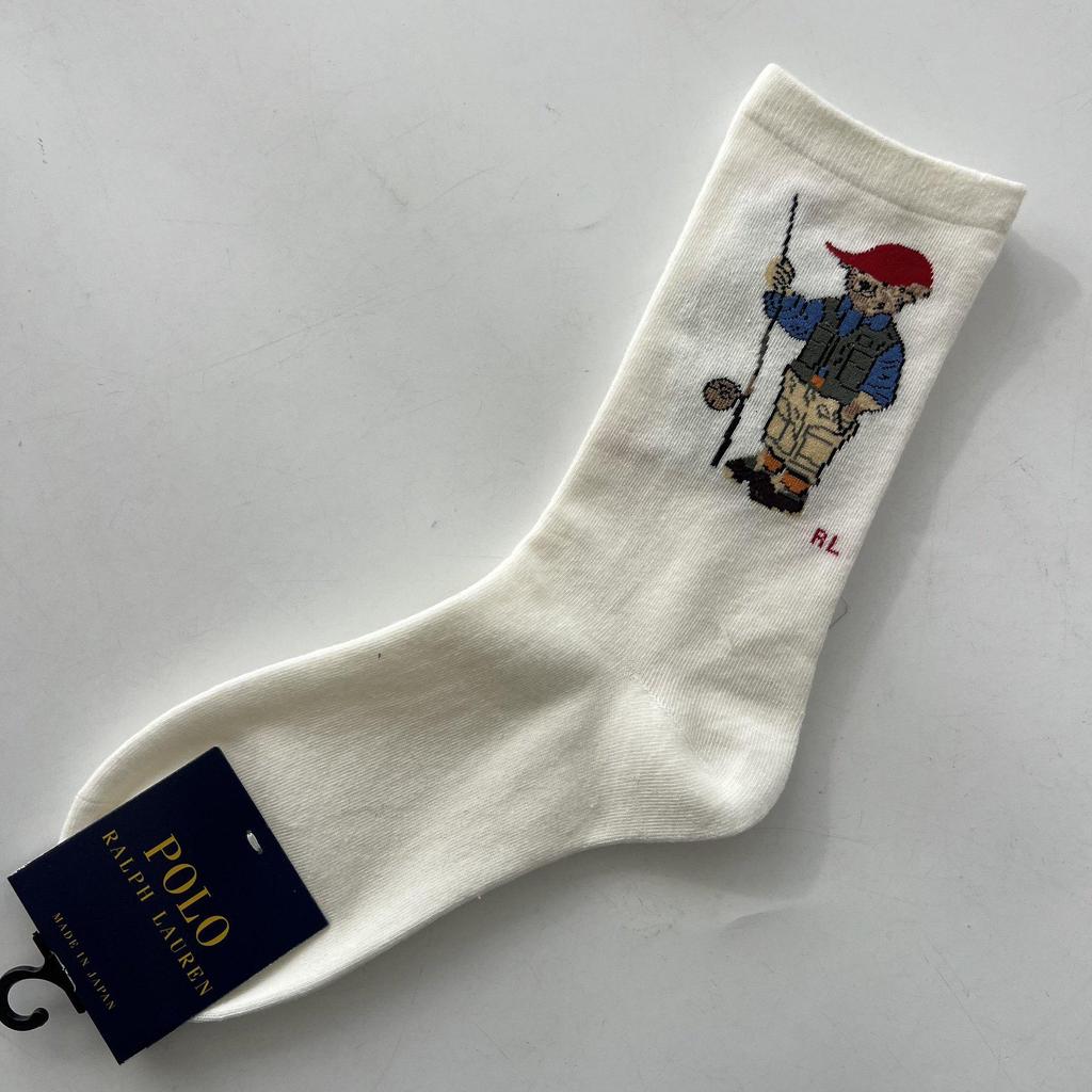 Trendy Mid-Calf Women's Cotton Socks - Four Seasons Style with Cartoon Little Bear Design