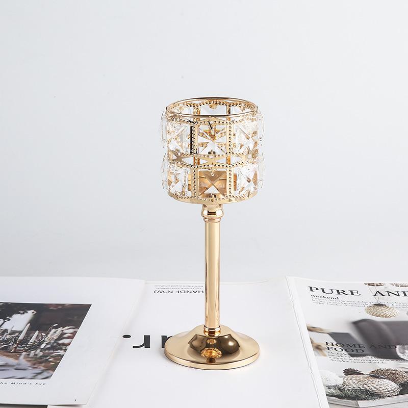 European Mini Crystal Candle Holder, Creative Metal Ornament for Wedding Hotel Decor, Romantic Dinner Table Centerpiece