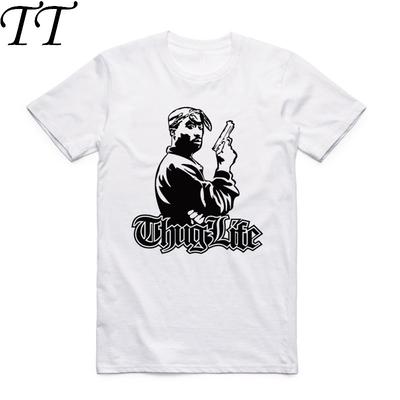 Asiatische Größe Herren und Damen Print Thug Life T-Shirt Sommer O-Ausschnitt Kurzarm Amerikanischer Rapper Tupac Makaveli 2pac T-Shirt HCP4065