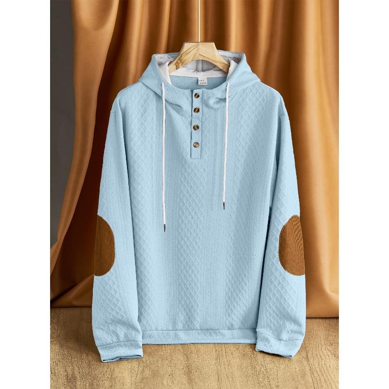 

Мужской повседневный пуловер жаккардовой вязки однотонный с капюшоном вышитый спортивный утолщенный осенне-зимний свитер XXXL светло-синий