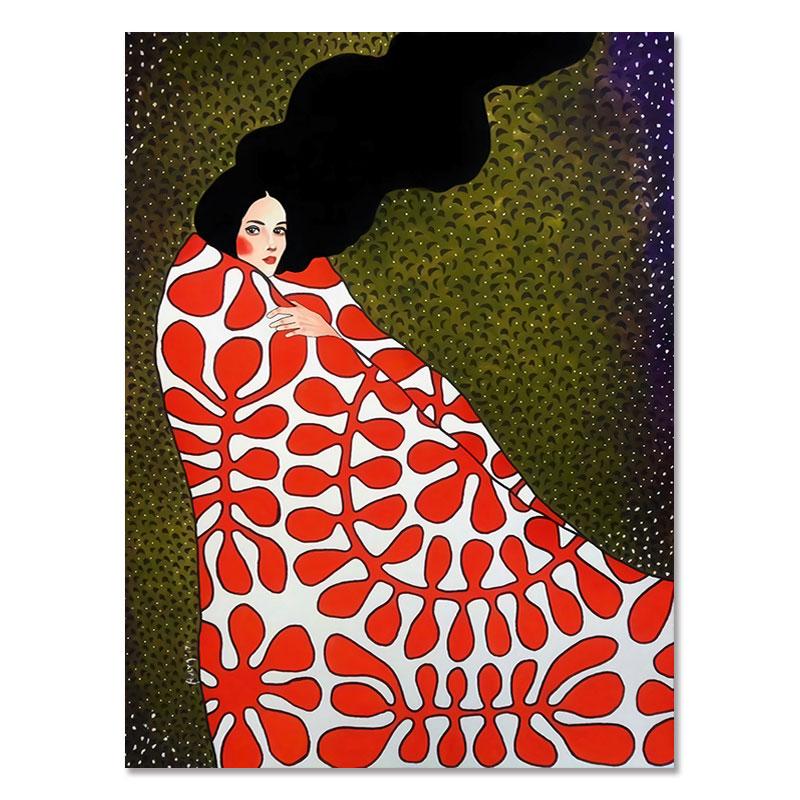 Abstract Flowers Girl Hair Wall Art Canvas Painting Bird Nordic Poster Art Prints Wall Pictures for Living Room Vintage