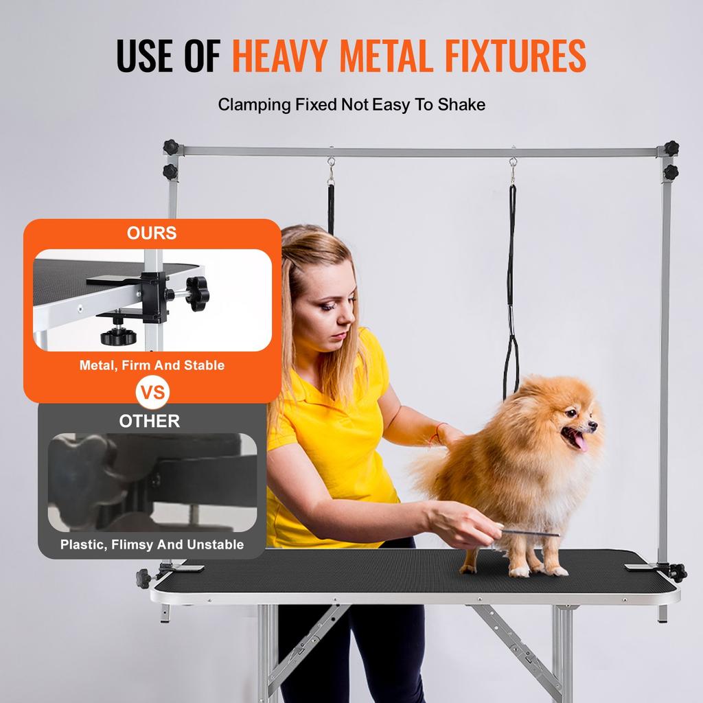 VEVOR Pet Grooming Table Two Arms with Clamp, 117cm Dog Grooming Station, Foldable Pets Grooming Stand for Medium and Small Dogs