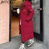 BITCED Long-Length Over-the-Knee Hooded Cotton Coat for Women Winter Oversized Cotton Jacket Thickened Warm Bread-Style Padded Coat