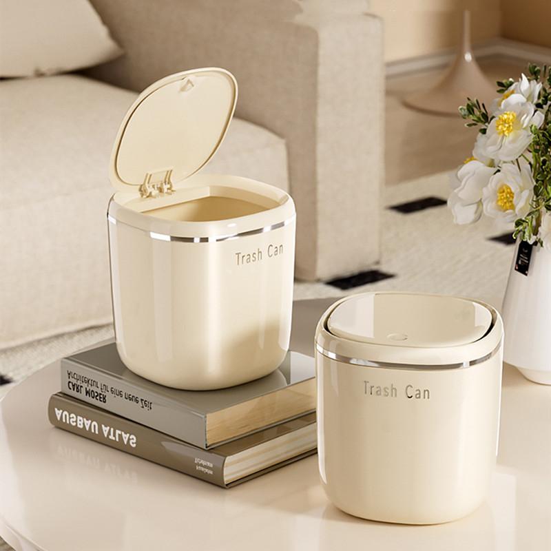 Samll Trash Cans with Lids Press Style Desktop Dustbin Suitable for Bathrooms Offices Bedrooms Desks Plastic Dustbin