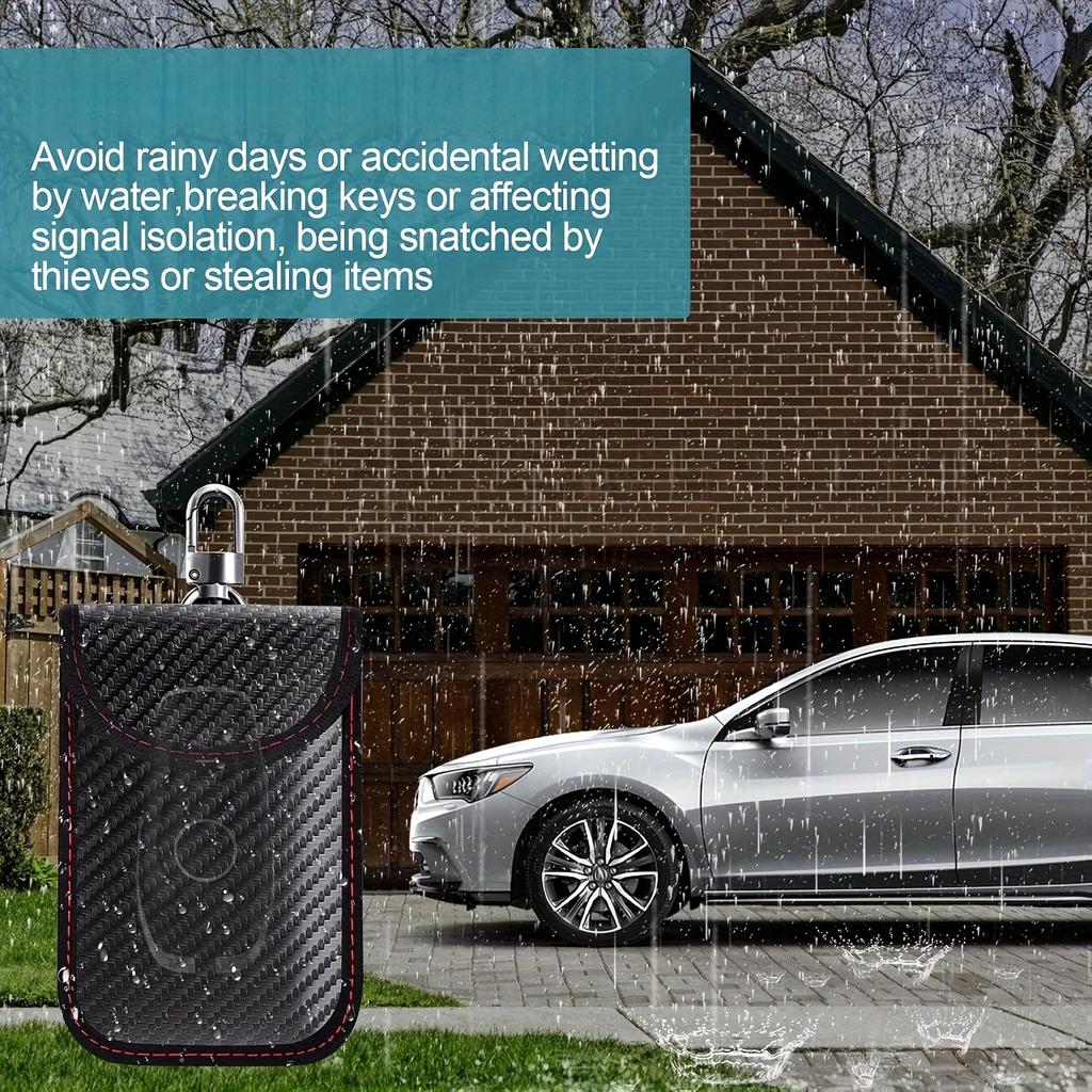 RFID Car Key Fob Protector Anti-Theft Faraday Pouch with Keychain Double-Layer Shielding Carbon Fiber Design