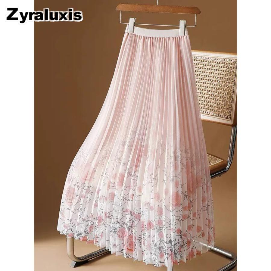 Gentle Breeze Maxi Chiffon Midi A-Line Skirt for Women Summer New Arrivals Casual Over-the-Knee Ruffles Dress