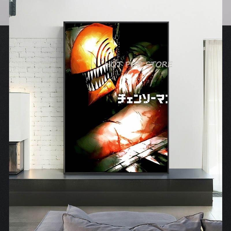 Japanese Hot  Anime Chainsaw Man Canvas Poster Manga Painting Aesthetic Wall Art Picture for Bedroom Coffee House Bar Decor Gift