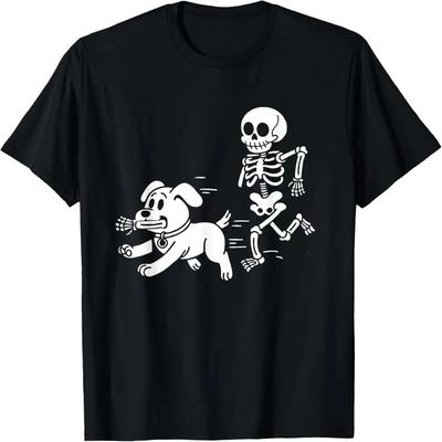 Funny Skeleton and Dog Halloween Humor Funny Skull Men Women T-Shirt