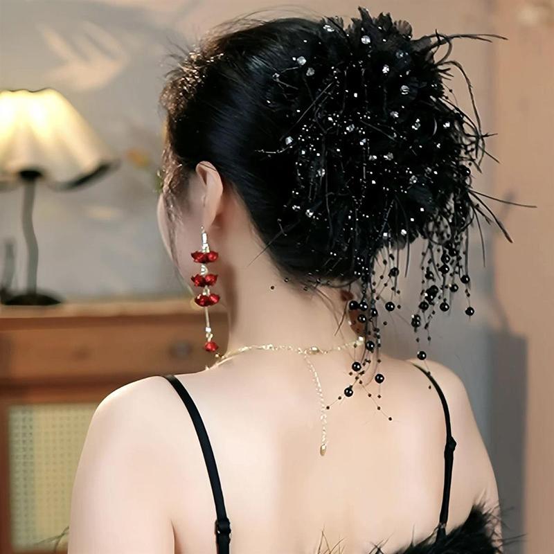 

1 шт., элегантная сетчатая заколка для волос с цветком для женщин, элегантная заколка в виде акулы с жемчужной кисточкой, модная заколка для хвоста для девочек, аксессуары для волос 1 чёрный