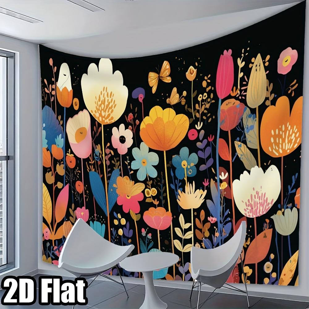 Colorful Tulips And Daisies Flowers Digital Printing Polyester Wall Tapestry Suitable For Use In Living Rooms Offices Bars Party