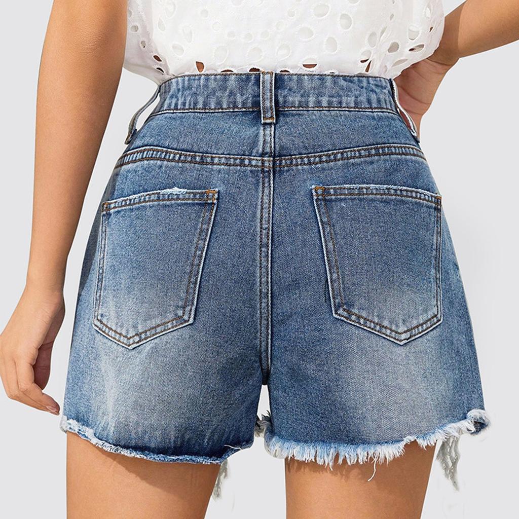 Women's Distressed Denim Shorts - Edgy Frayed Hem Hot Pants