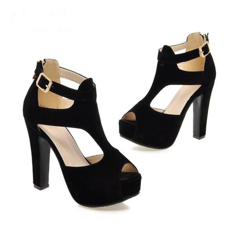 Casual Women Platform Sandals Suede 12cm High Chunky Heel Summer Buckle Zipper Wedding Party Shoes Peep Toe Ladies Sandals