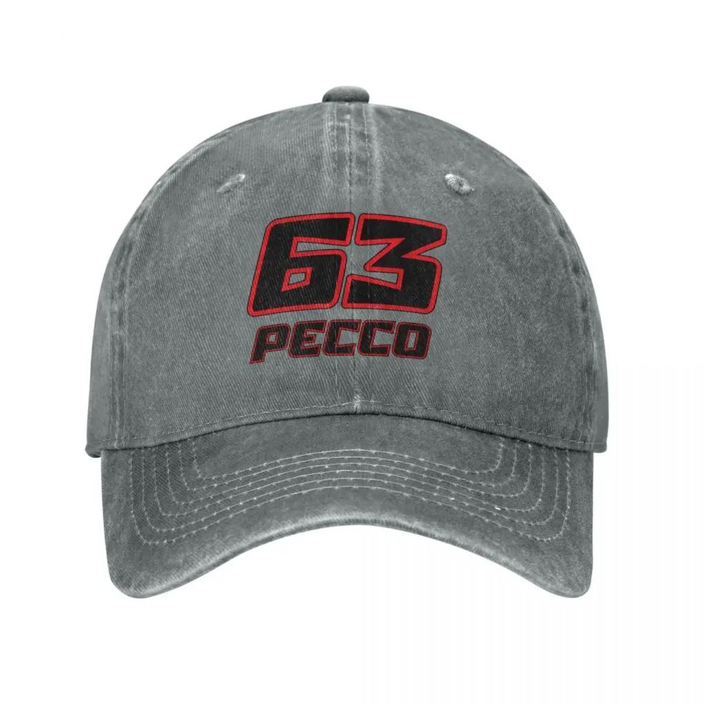 Vintage Pecco Bagnaia 63 Baseballové čepice Unisex Odřená bavlna Snapback Motocyklové závody Outdoor Celoroční Cestovní Dárková kšiltovka