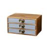 Three Compartment Wooden Desk Storage Cabinet, Tabletop Box with Metal Pulls for Mail, Jewelry, Office and Dresser Area