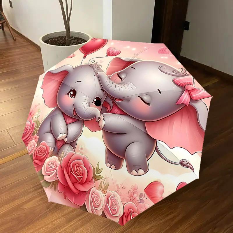 1PC Elephant Flowers Umbrella-8-Rib Reinforced, Automatic Open, Lightweight & Durable, Fashion Accessory for Outdoor, H0356