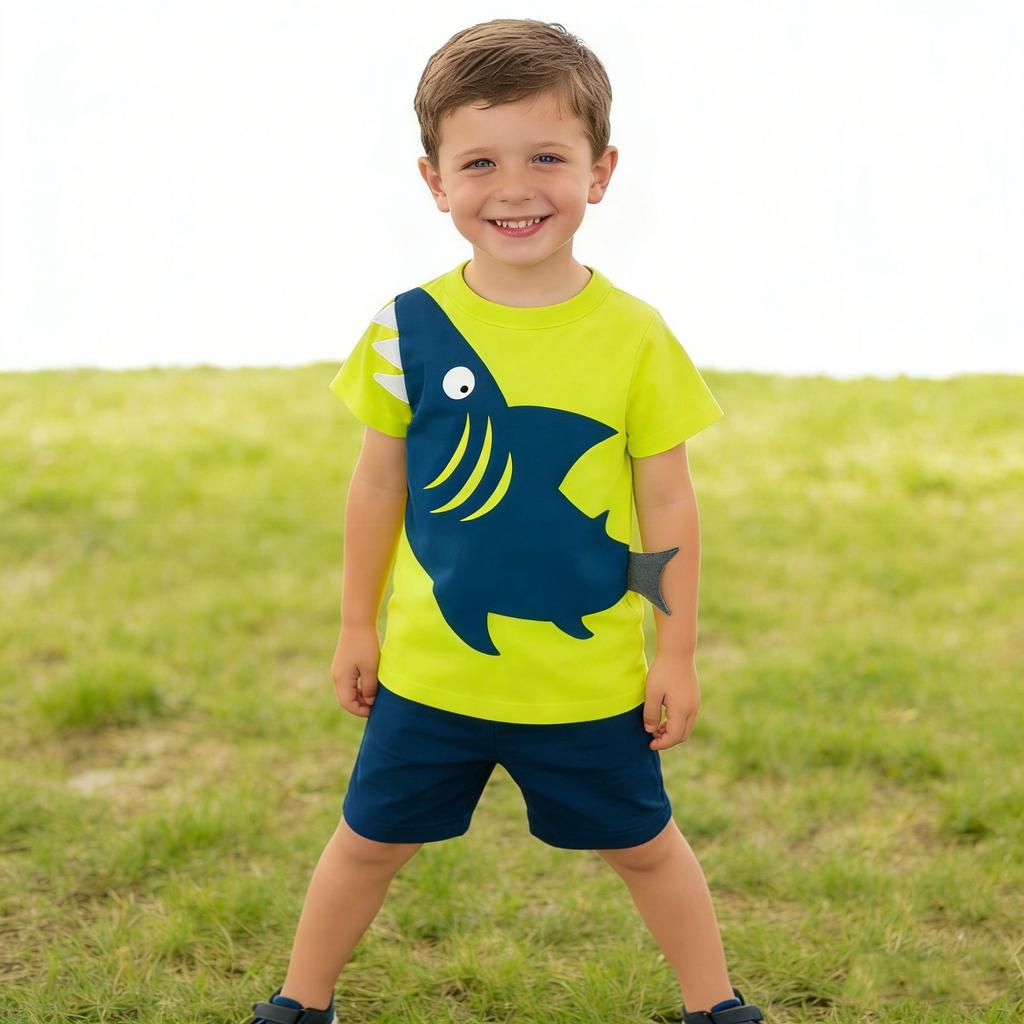Boys Summer Korean Cartoon Short Sleeve T Shirt for Toddlers and Kids