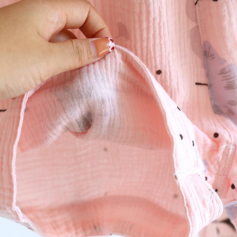 Summer New Three-piece Women's Pajamas Set 100% Cotton Crepe Short-sleeved + Shorts + Trousers Thin Women's