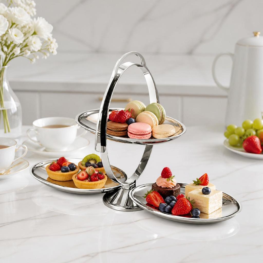 Folding Stainless Steel Serving Platter Polished Dessert Stand with