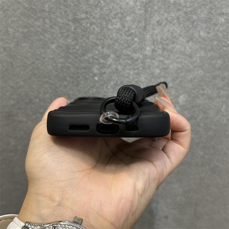 Fashion Solid Colours Pleated Lanyard Cover for iPhone 17 Air 17 16 15 14 13 12 Pro Max Plus Bracelets Slim Silicone Soft Case