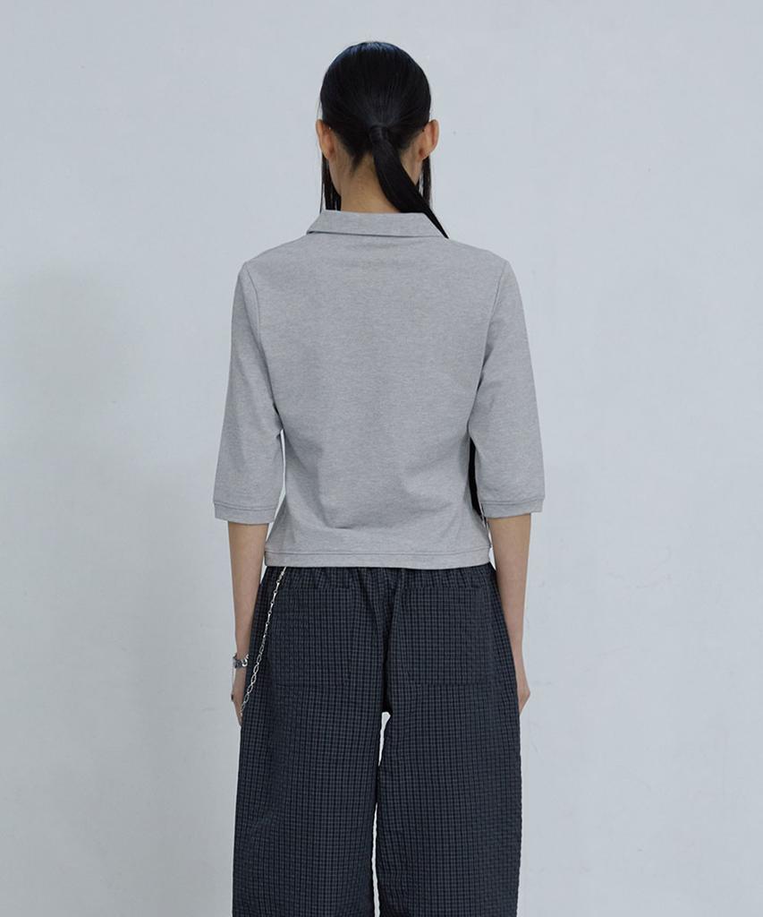 Uusoo Cotton Pique Long Sleeve Top_ Melange Gray