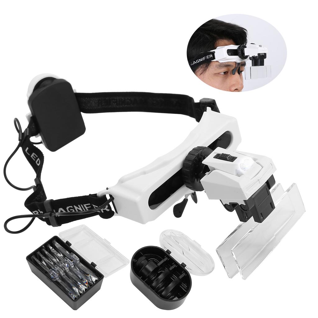 Headband Magnifier LED Light HeadMounted Head Loupe for Reading Embroidery Tattoo