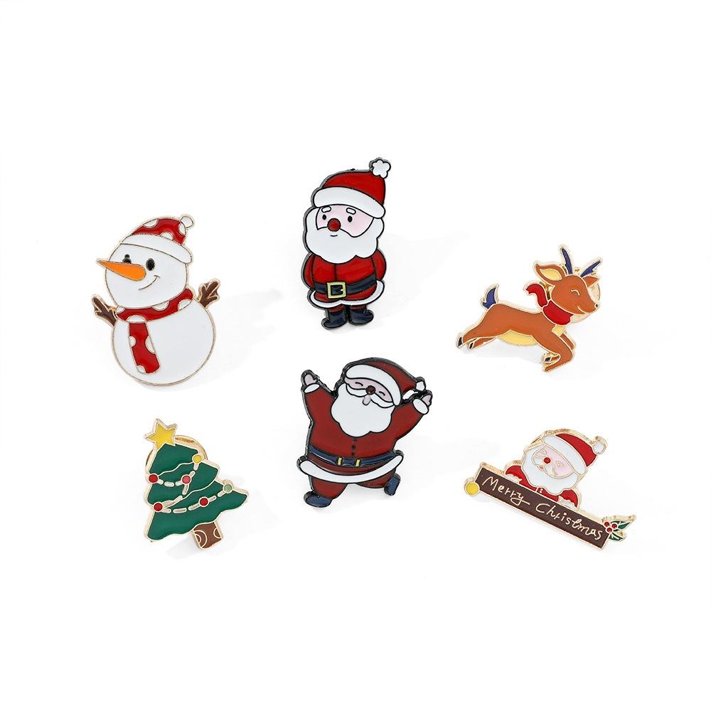 Alloy Material Christmas Brooch Cartoon Character Design Drip Oil Craft Xz3102-1 Xz3102-2 Xz3102-3 Xz3102-4 Xz3102-5 Xz3102-6