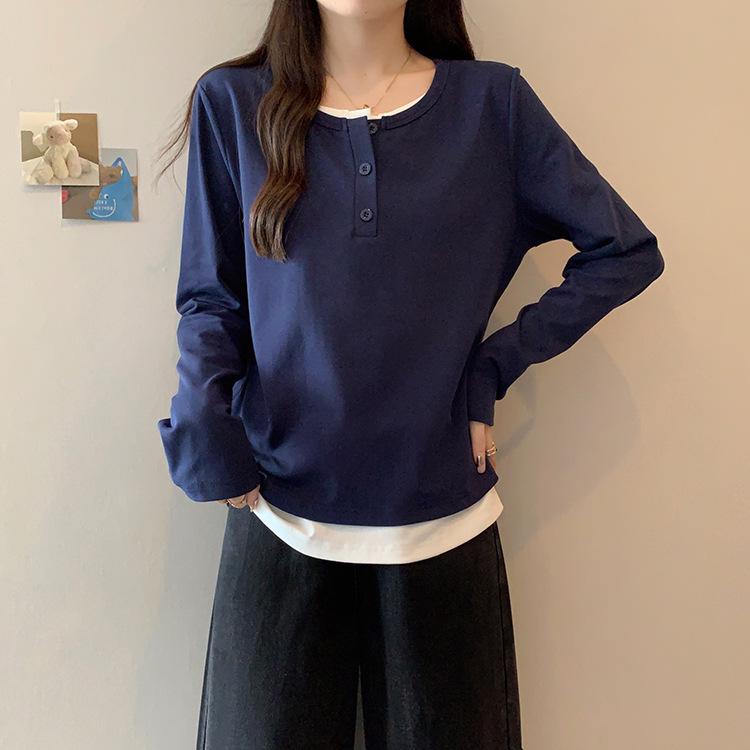 

Plus Size Women s Color Block Casual Long Sleeve T-Shirt L королівський синій колір