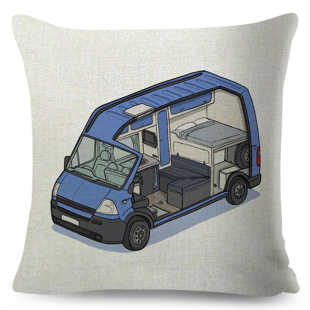 Van Life Pillow Case Decor Cartoon Camper House Travel Car Cushion Cover for Sofa Home Children Room Vanlife Pillowcase 45x45cm