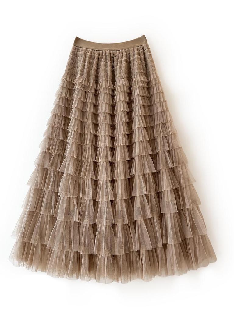 Korean Style Long Mesh Skirt Dress for Birthday, Holiday, Party, Dance - Mid-Length Socialite Swing Cake Skirt