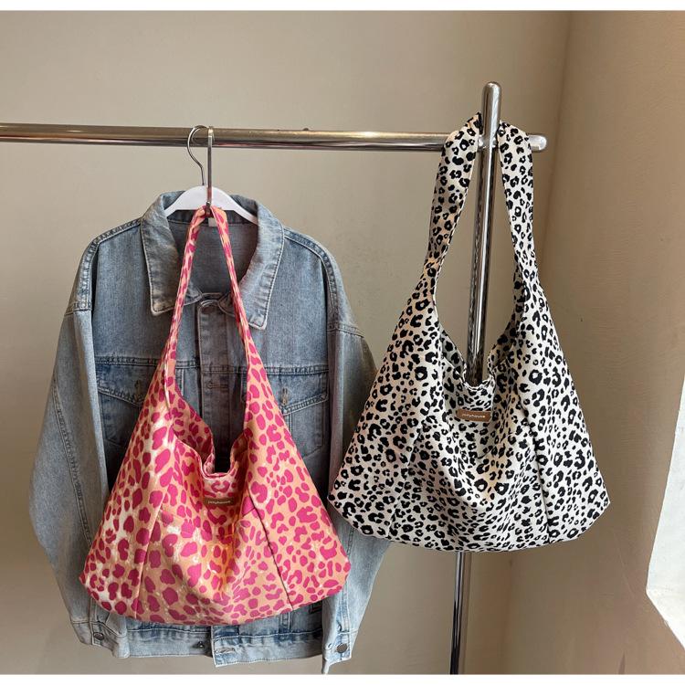 Leopard Print Corduroy One-Shoulder Tote Bag - Versatile, Large Capacity, and Fashionable