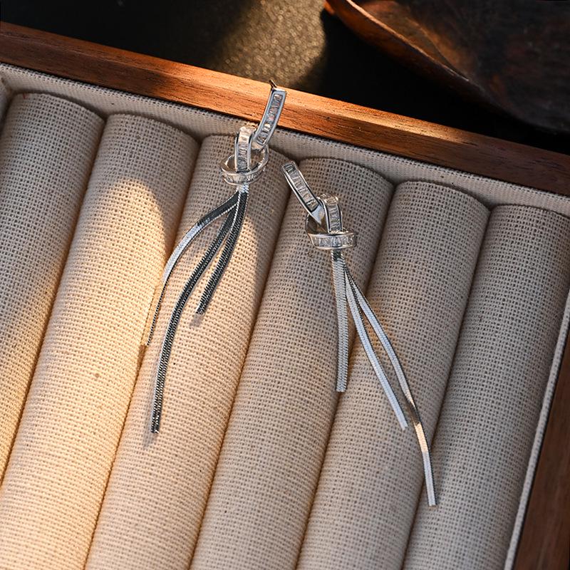 2024 New Silver Knotted Long Tassel Earrings: Elegant High-End Style for Women