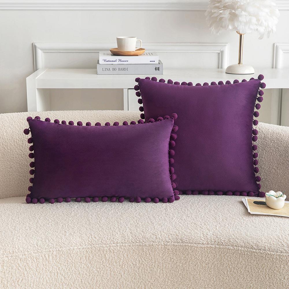 Ins Style Home Fabric Model Room Sofa Pillow Case Hair Ball Velvet Sofa Cushion Rectangular Shape