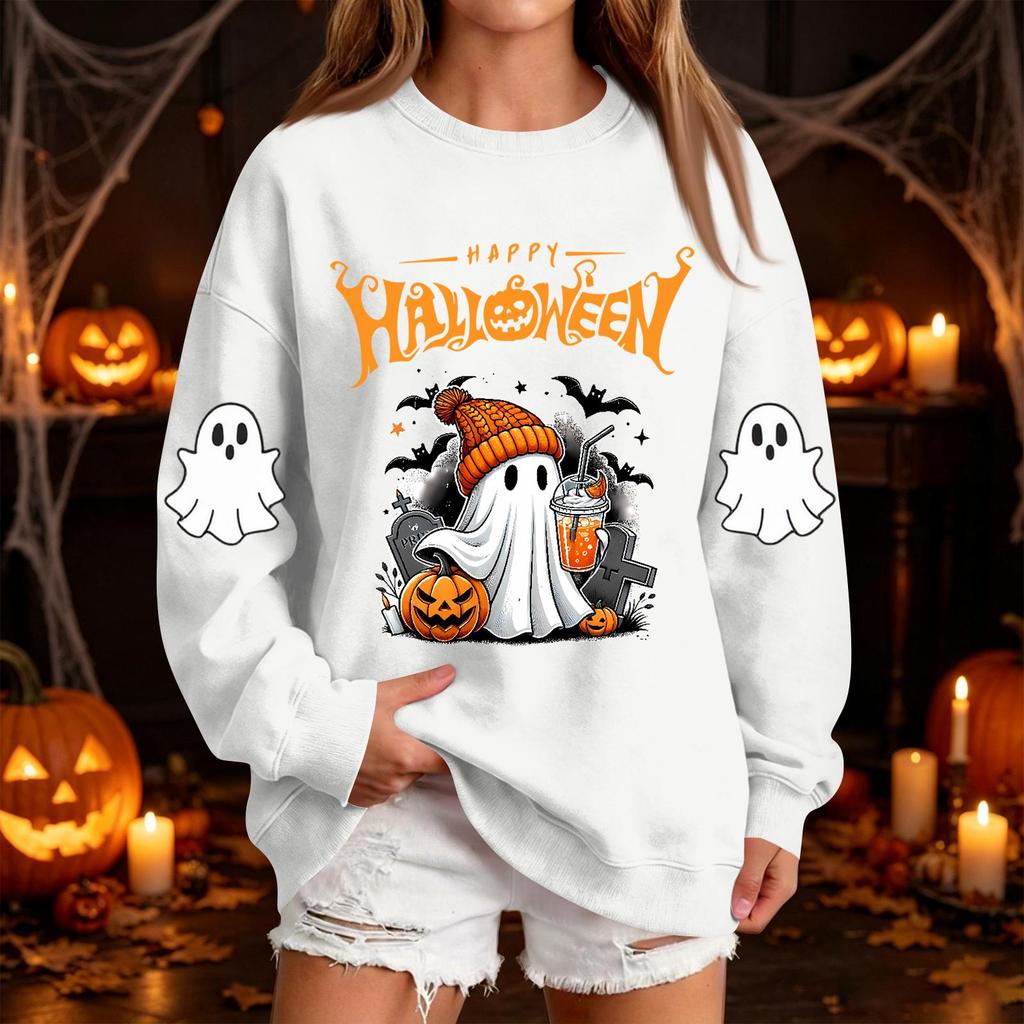 Women's Fashion Casual Halloween Print Neck Pullover Sweatshirt