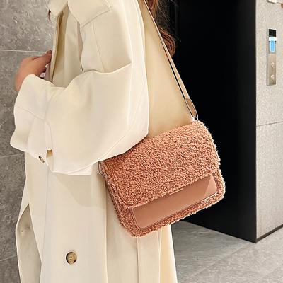 A Lamb Hair Small Crossbody Bag Women's New Fashion Texture Square Shoulder Bag Versatile Plush Luxury Brand Crossbody Bag