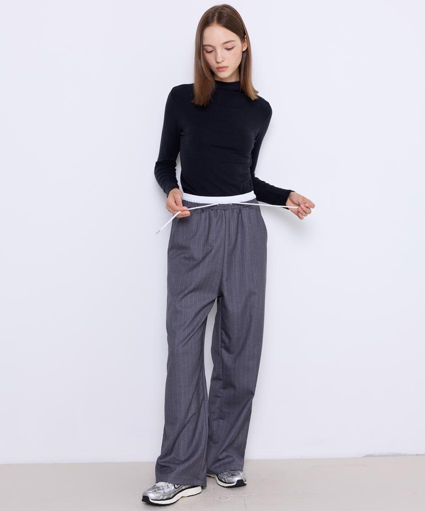 MANAVIS7 Striped Elastic Pants [Ash]