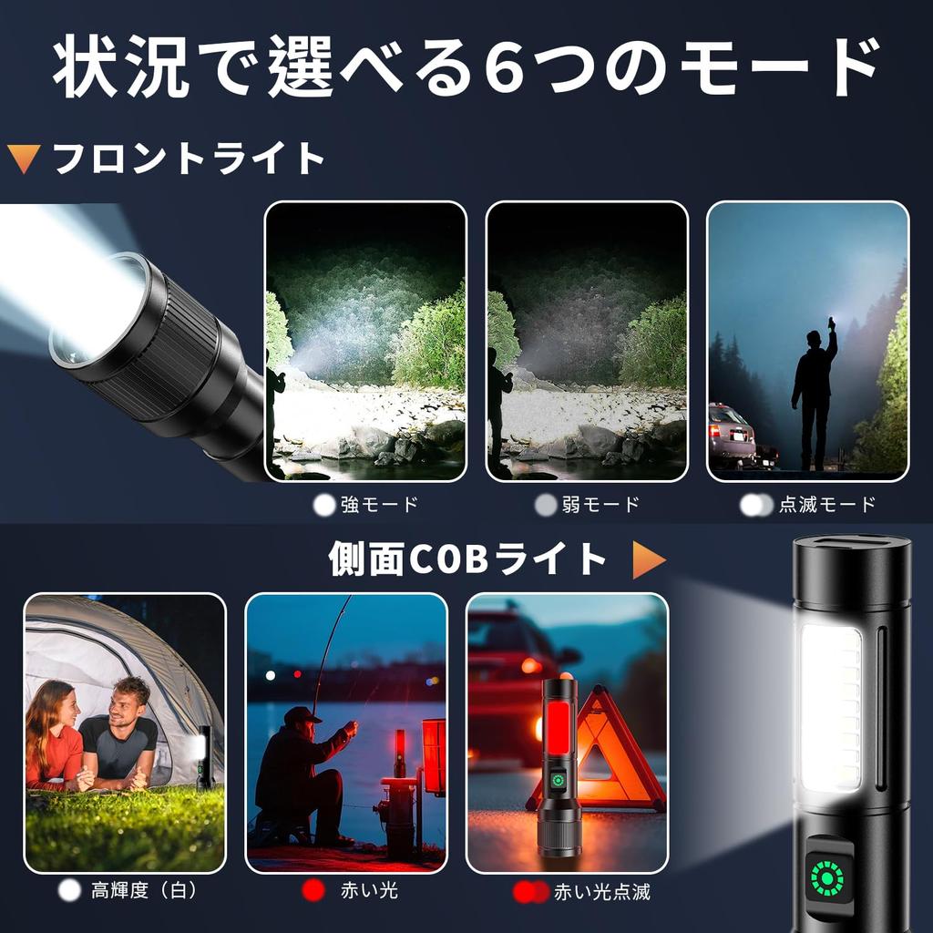 Svoko Flashlight Latest Enhanced Version Luminous Handheld Torch LED Light White and Red COB Work Light 6 Modes Dimming Maximum Illumination Distance