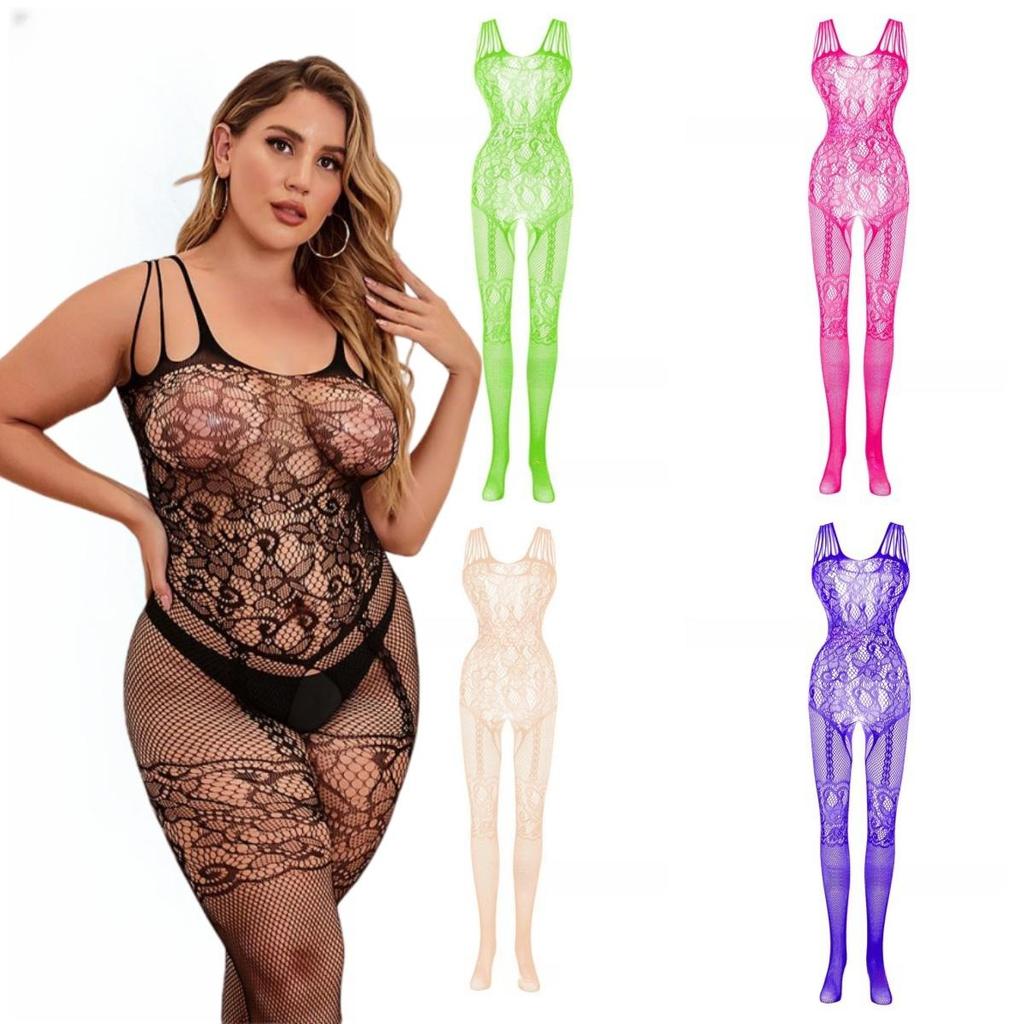 Oversize ženy Sexy síťované jednodílné body punčochové kalhoty Krajkové body Spodní prádlo Velká velikost