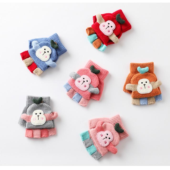 Rukavice s přehozem na půl prstu Roztomilé kreslené dětské rukavice Zimní zateplené pletené pro děti Chlapci Dívky 1-5Y Dětské doplňky