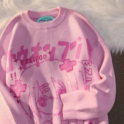 Japanische Anime zweidimensionale Mädchen Pullover Damen Retro lose langärmelige Pullover Paar lässige All-Match-Pullover